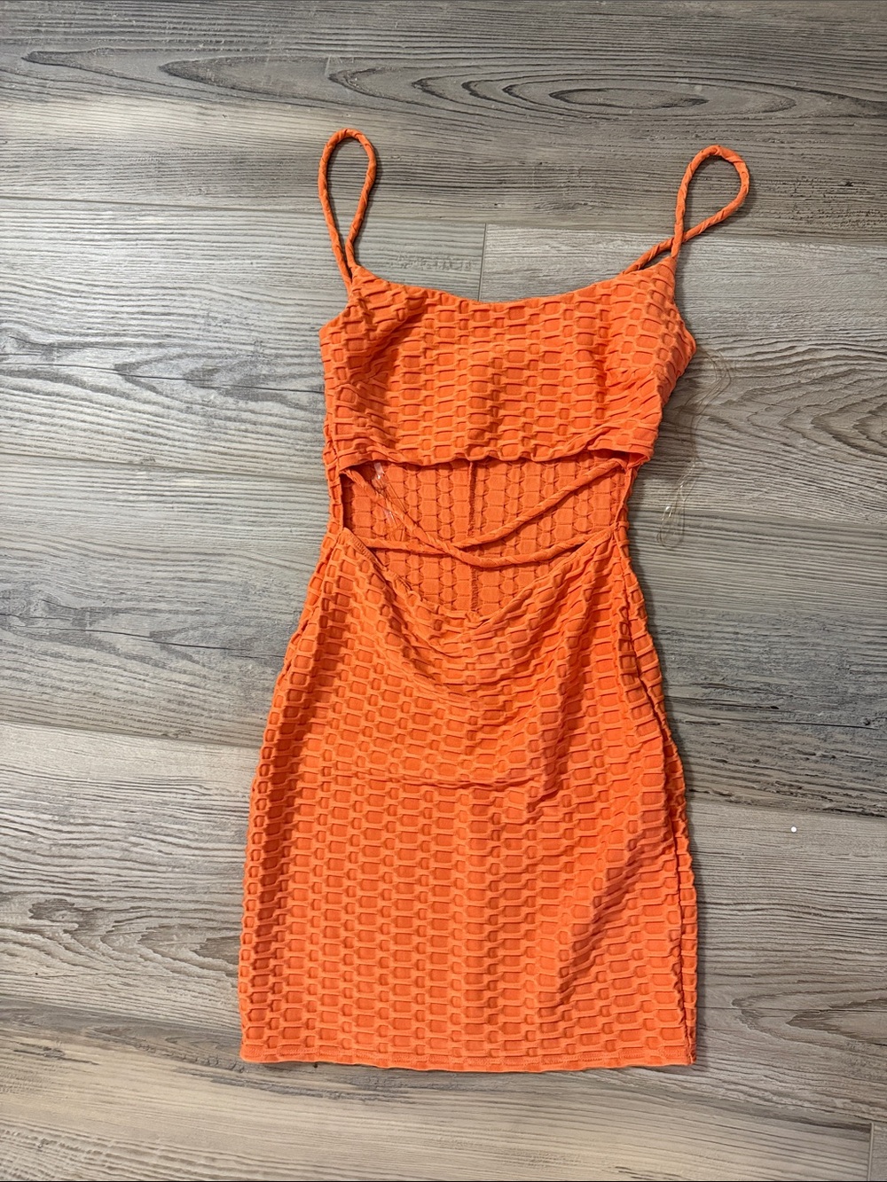Fashion Nova Orange Textured Cutout Spaghetti-Strap Mini Dress